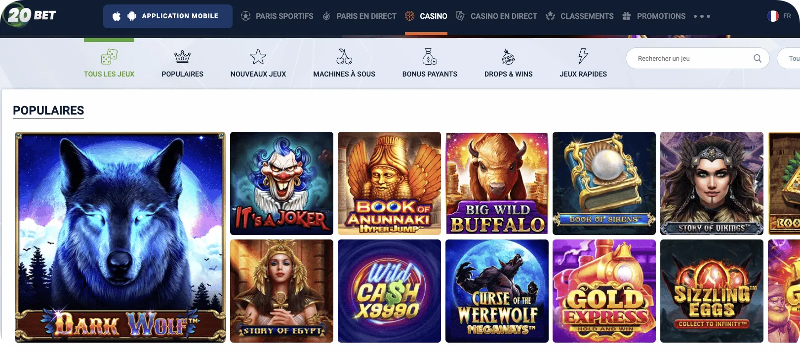 20Bet Casino site d'accueil