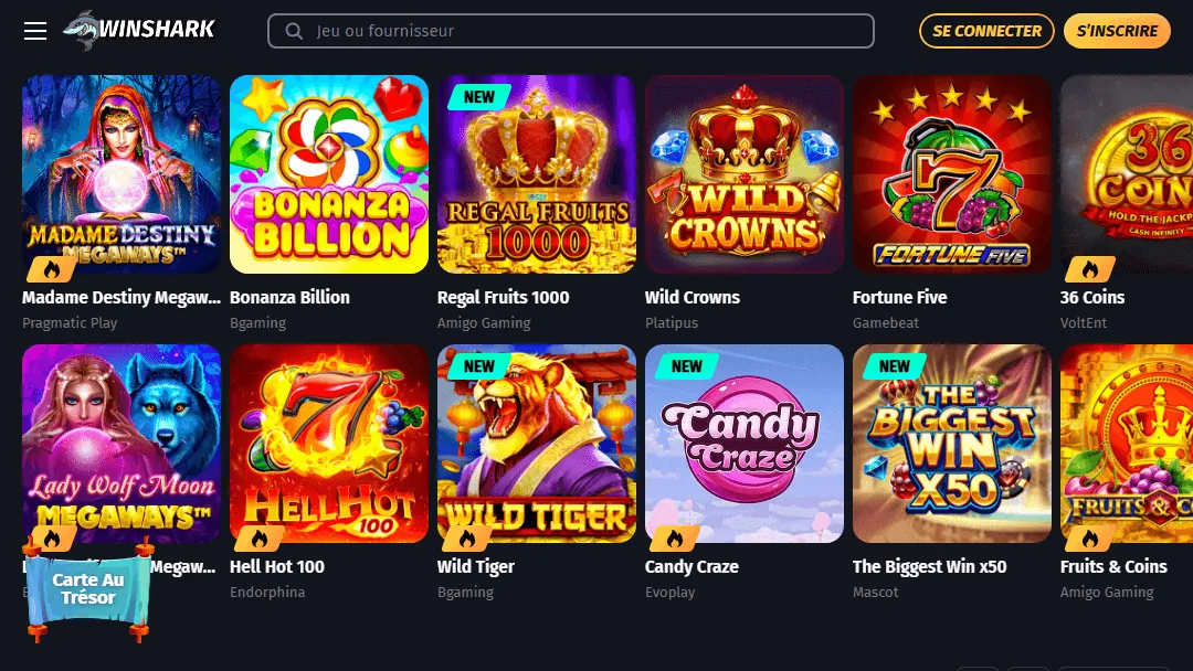 Machines à sous dans le catalogue de jeux Winshark