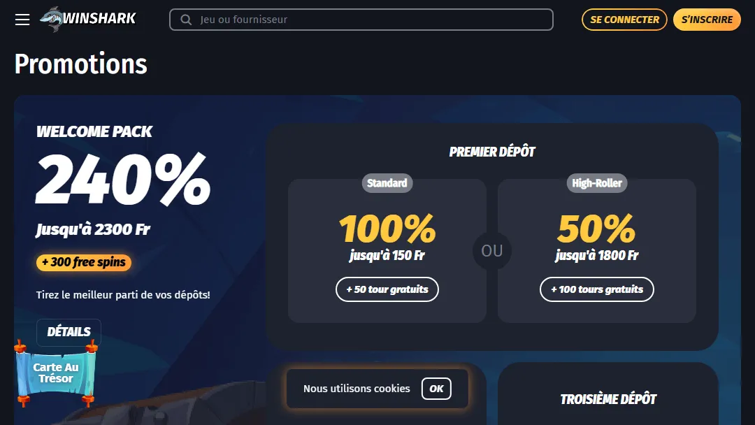 Bannières de bonus de bienvenue Winshark welcomepack