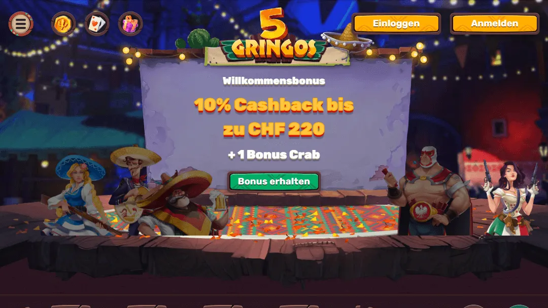 5 Gringos Casino Willkommensbonus-Banner