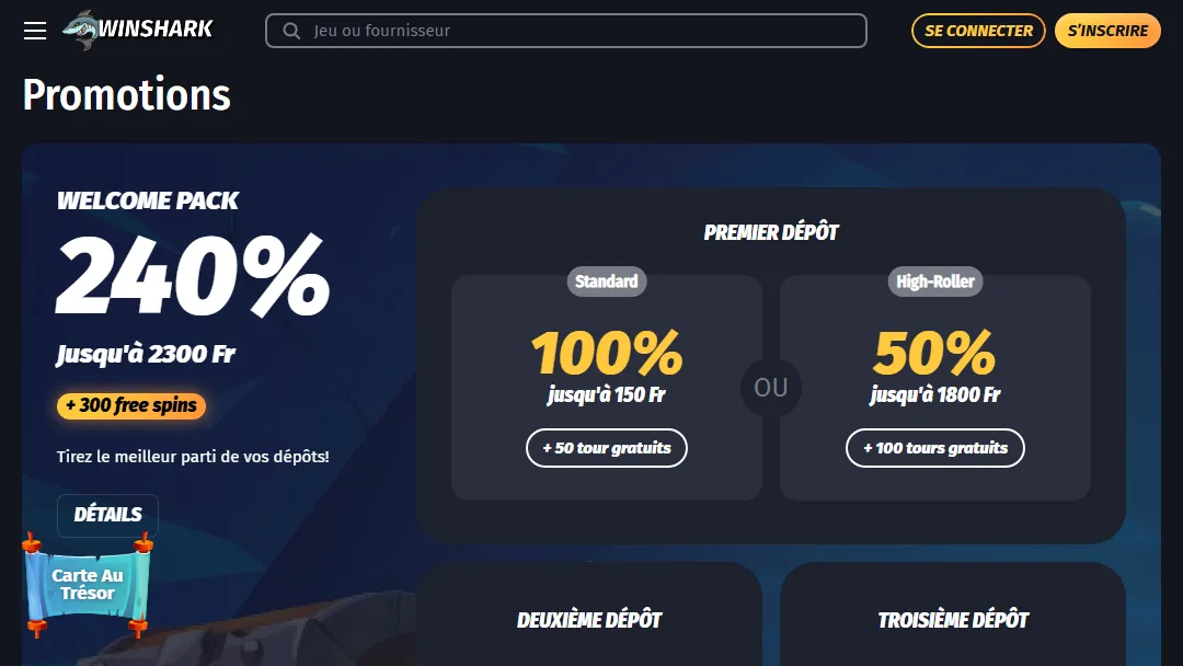 Bannière de bonus de bienvenue Winshark Casino