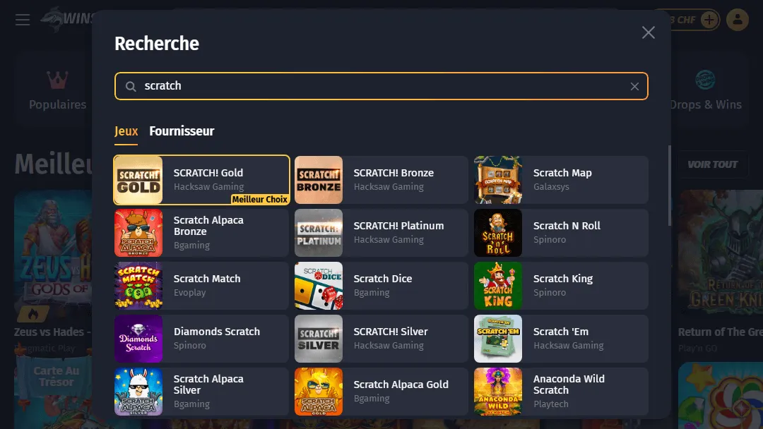 Cartes à gratter disponibles sur Winshark Casino