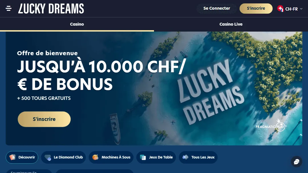 Bannière du pack de bienvenue Lucky Dreams