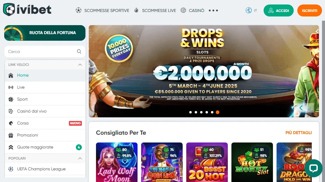 Pacchetto di benvenuto Ivibet Casino banner e slot disponibili